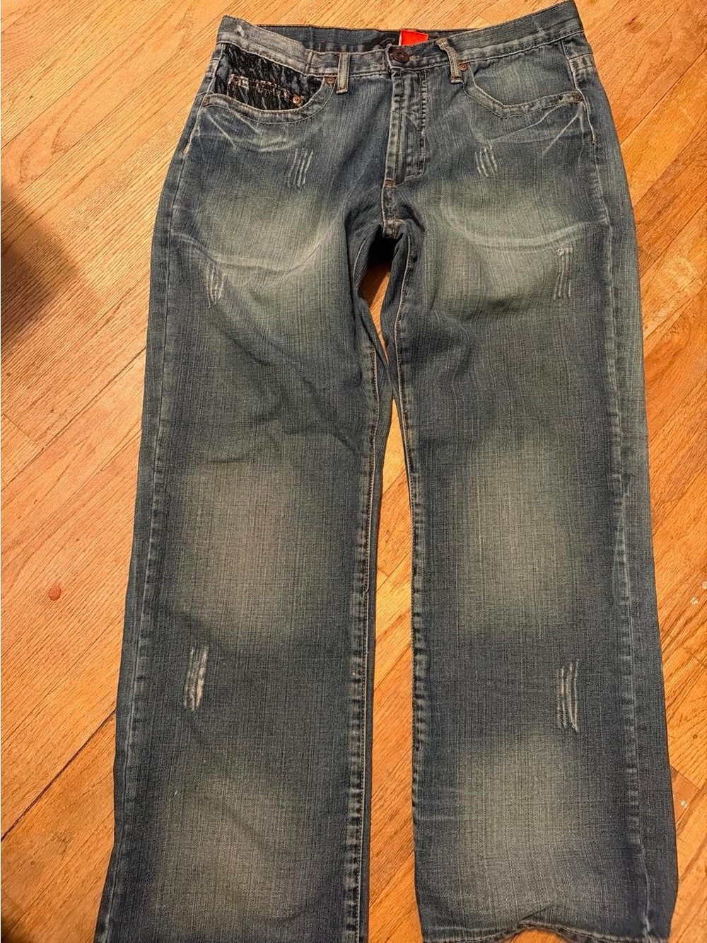 Men's Y2K request Blue Washed Baggy Straight-Leg Jeans